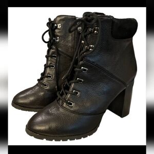 Antonio's Melani black leather kheeled combat boots size9.5
